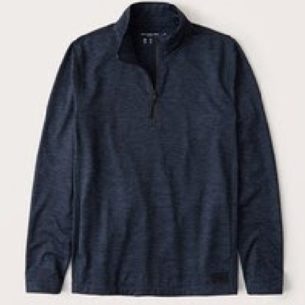 Abercrombie Fitch Long-Sleeve Airknit Quarter-Zip Heather Navy Blue Medium